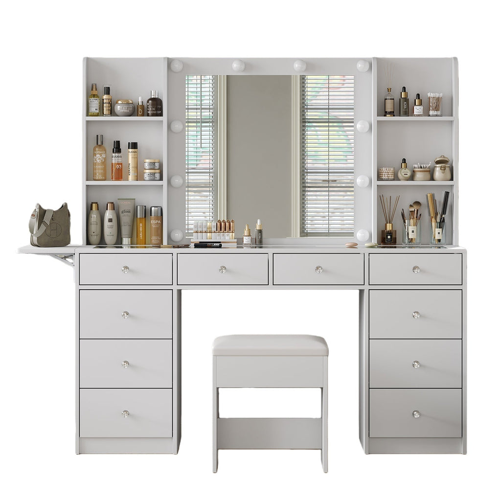 Vektaya US-VD011 Bedroom Makeup Vanity desk with LED Mirror, 10 Drawers