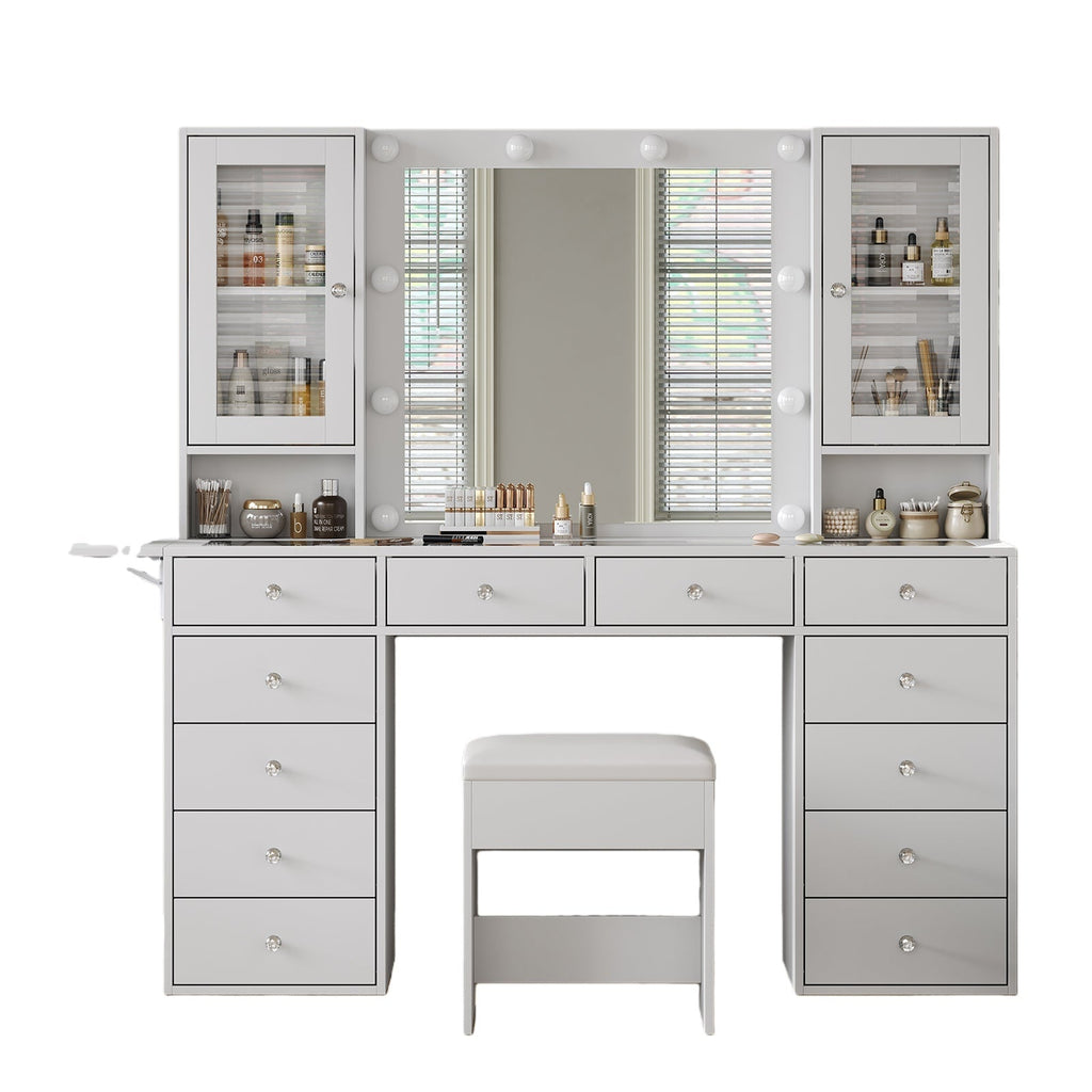 Vektaya US-VD012 Bedroom Makeup Vanity desk with LED Mirror, 12 Drawers