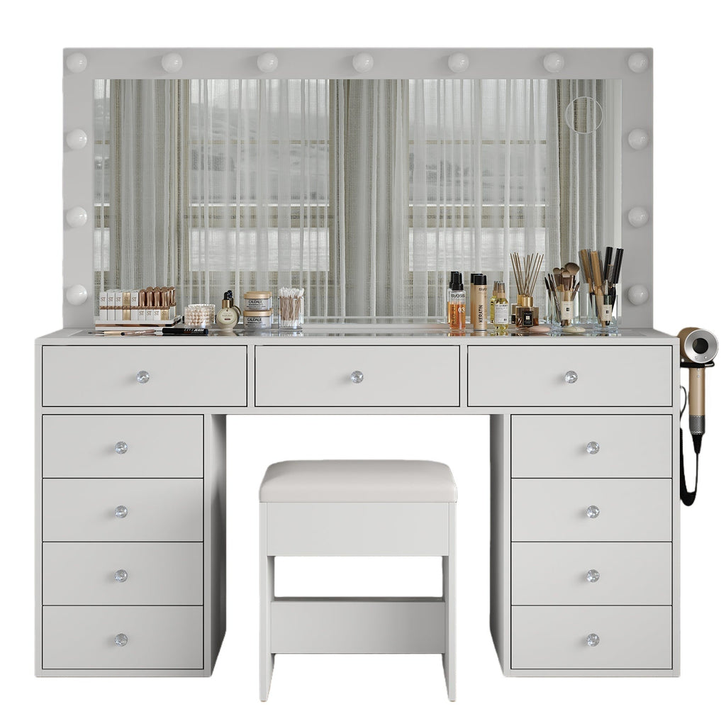 Vektaya US-VD015 Bedroom Makeup Vanity desk with LED Mirror, 11 Drawers-0