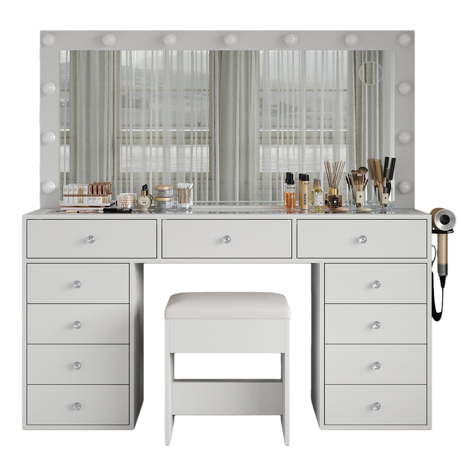Vektaya US-VD015 Bedroom Makeup Vanity desk with LED Mirror, 11 Drawers-0
