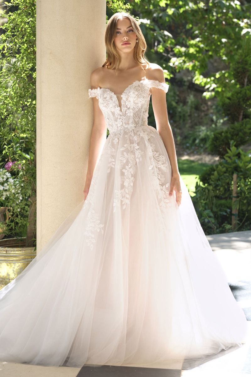 Dress Off-The-Shoulder Neckline And A Sheer, Lace-Appliqued Bodice