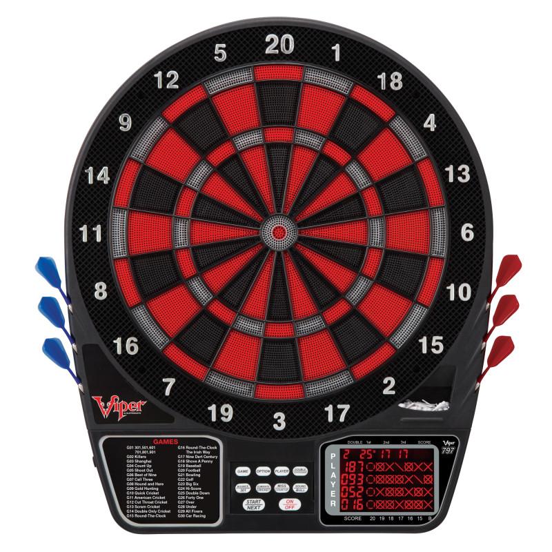 Viper 797 Electronic Dartboard, Metropolitan Espresso Cabinet, Throw Line Marker & Shadow Buster Dartboard Light Bundle