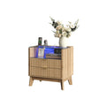 Vektaya US-NS003-NR 23" Nightstand with Charging Station, Fluted LED End Table with Drawers, Oak