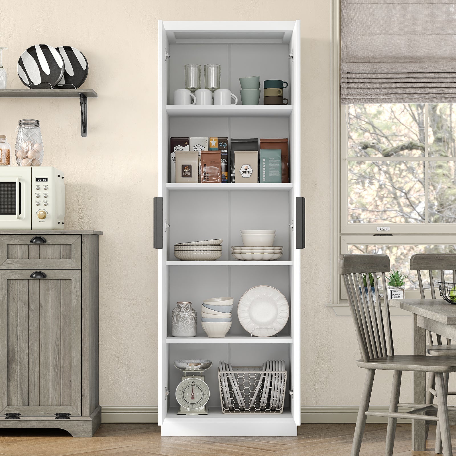 Vektaya US-SC002 71'' Tall Storage Cabinet, 5-Tier Fluted