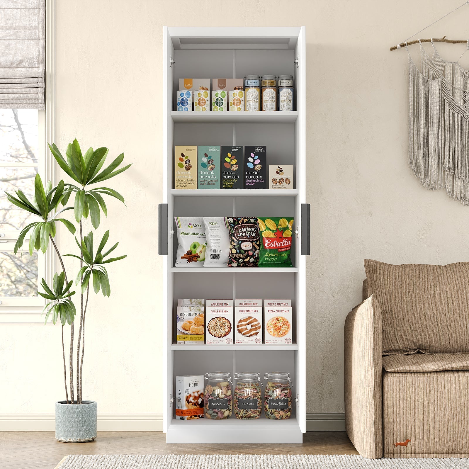 Vektaya US-SC002 71'' Tall Storage Cabinet, 5-Tier Fluted