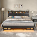 Vektaya US-BF015 Full/Queen/King Bed Frame with 2 Nightstands, 4 Drawers, Charging, No Box Spring,Black.
