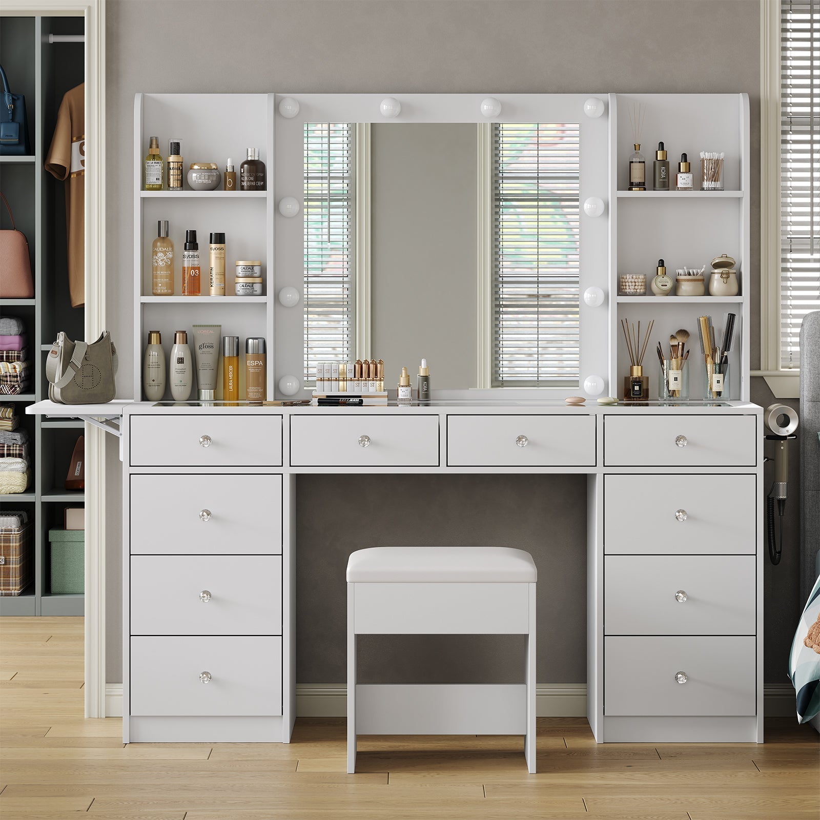 Vektaya US-VD011 Bedroom Makeup Vanity desk with LED Mirror, 10 Drawers