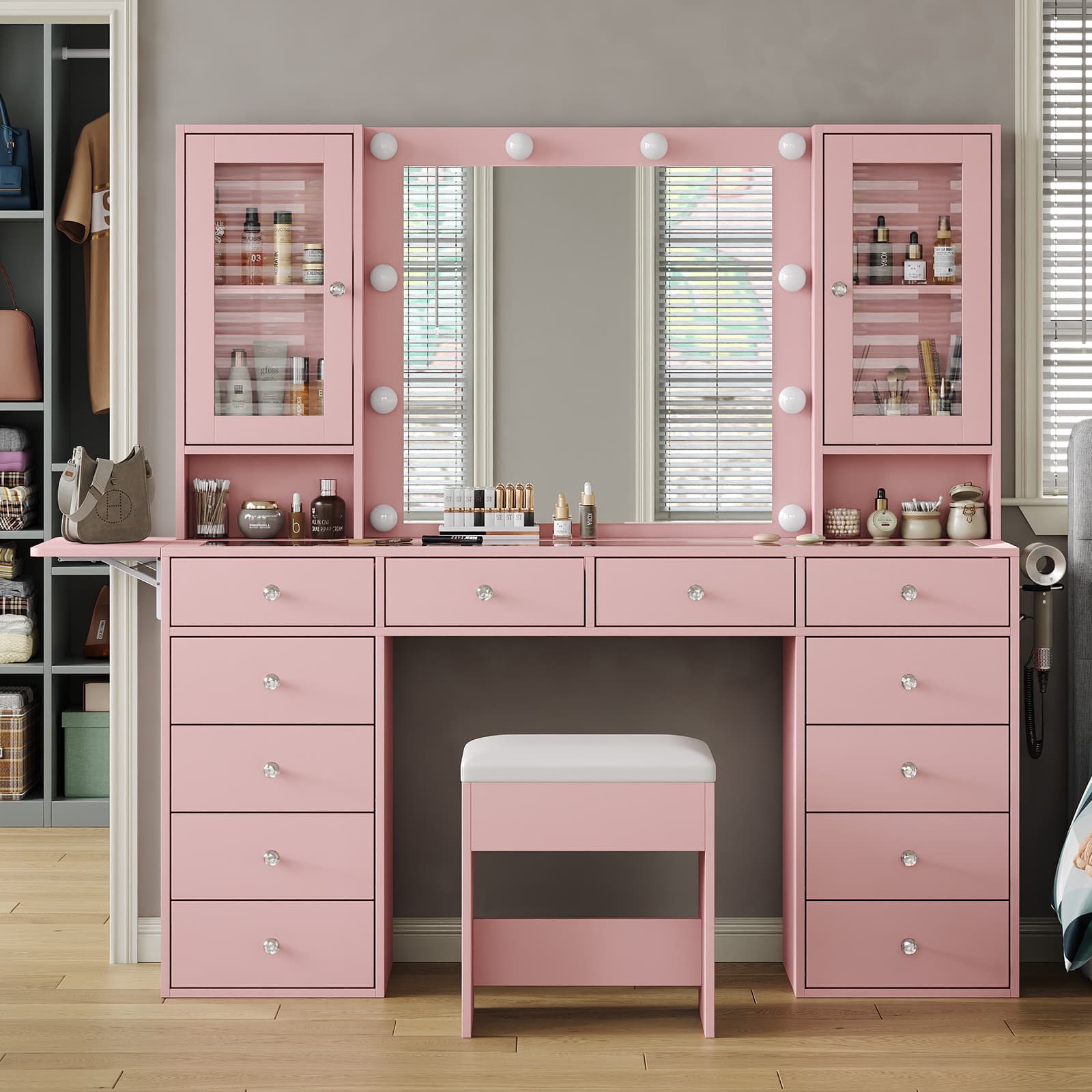 Vektaya US-VD012 Bedroom Makeup Vanity desk with LED Mirror, 12 Drawers