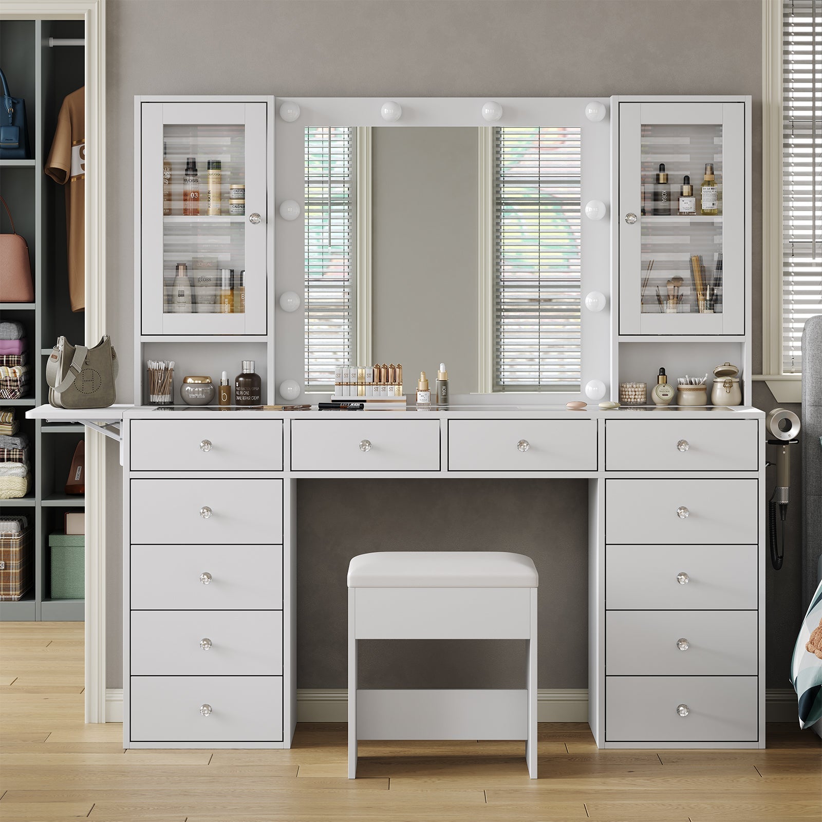 Vektaya US-VD012 Bedroom Makeup Vanity desk with LED Mirror, 12 Drawers