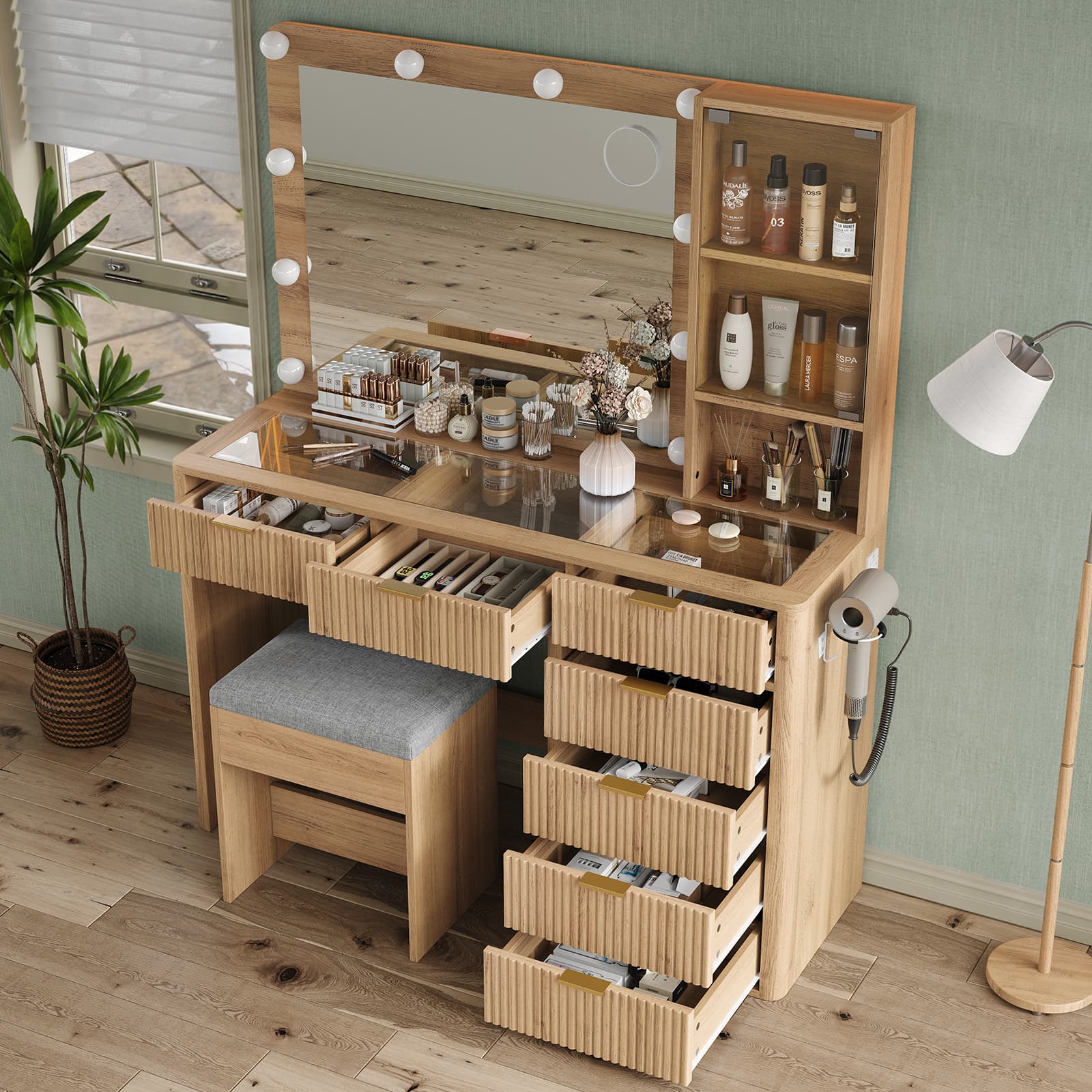 Vektaya US-VD013 Bedroom Makeup Vanity desk with LED Mirror, 7 Drawers-3