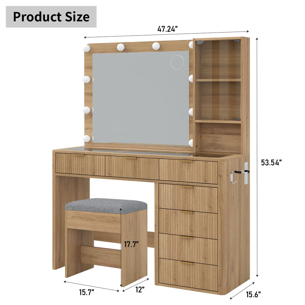Vektaya US-VD013 Bedroom Makeup Vanity desk with LED Mirror, 7 Drawers-1