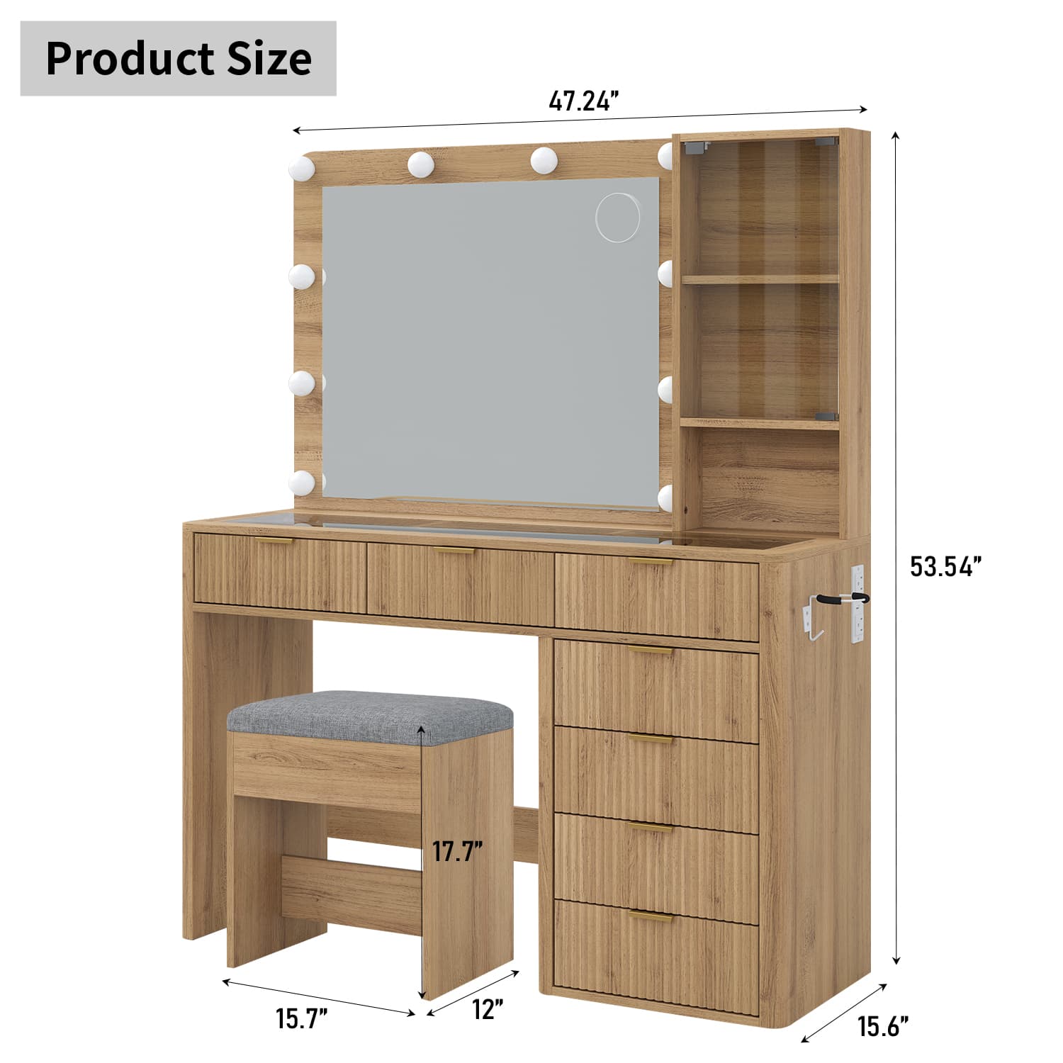 Vektaya US-VD013 Bedroom Makeup Vanity desk with LED Mirror, 7 Drawers-1