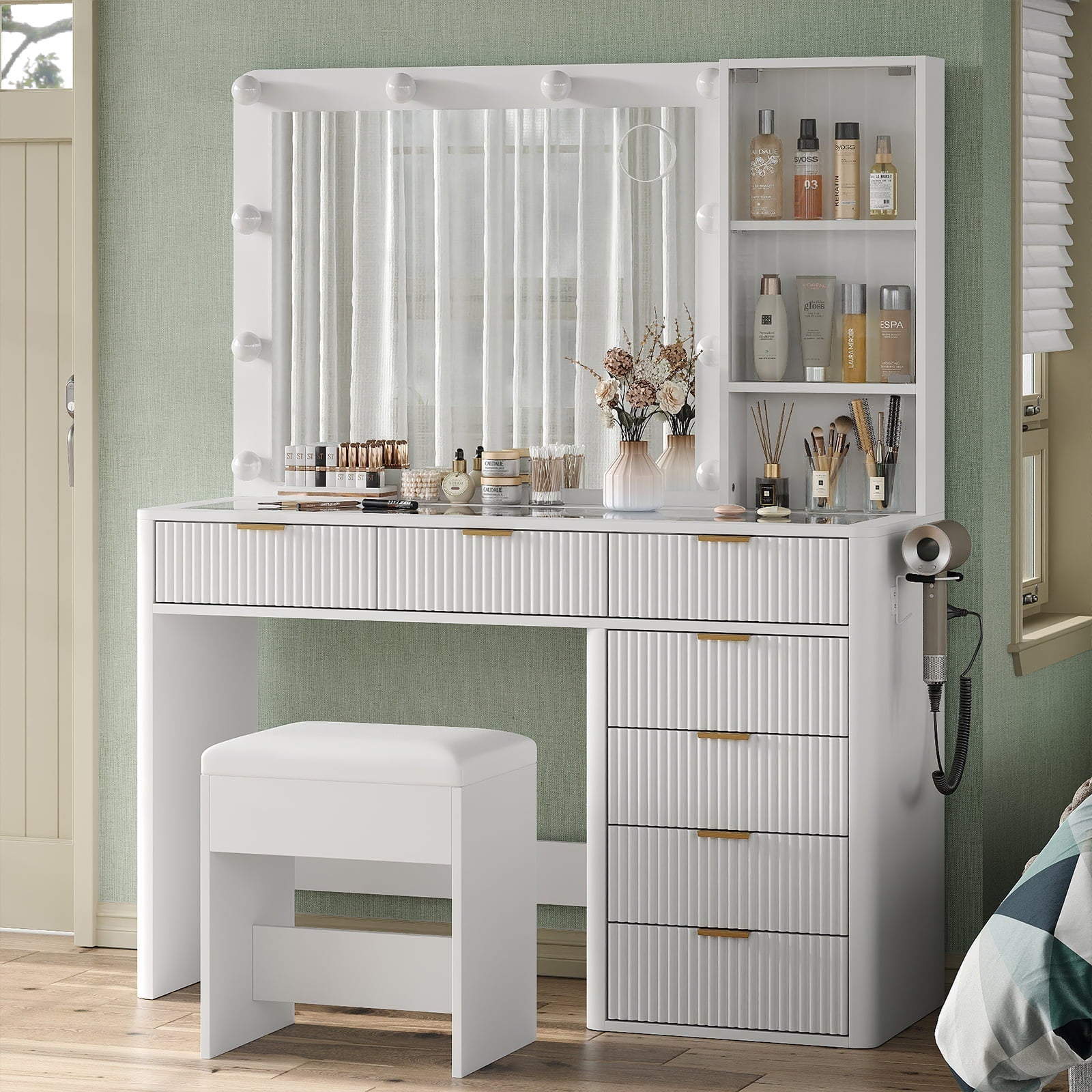 Vektaya US-VD013 Bedroom Makeup Vanity desk with LED Mirror, 7 Drawers-5