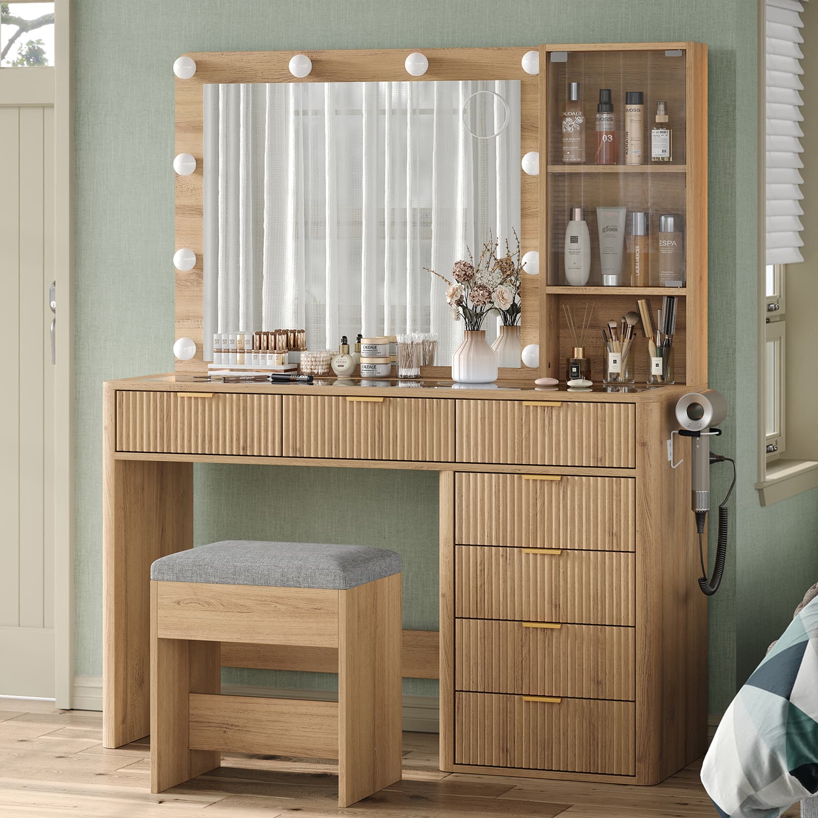 Vektaya US-VD013 Bedroom Makeup Vanity desk with LED Mirror, 7 Drawers-2