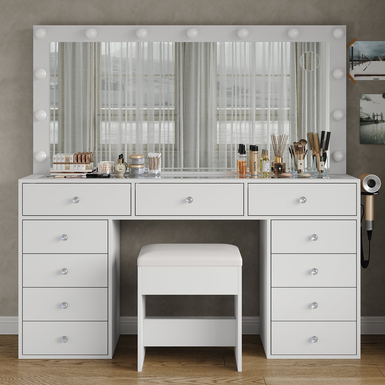 Vektaya US-VD015 Bedroom Makeup Vanity desk with LED Mirror, 11 Drawers-2