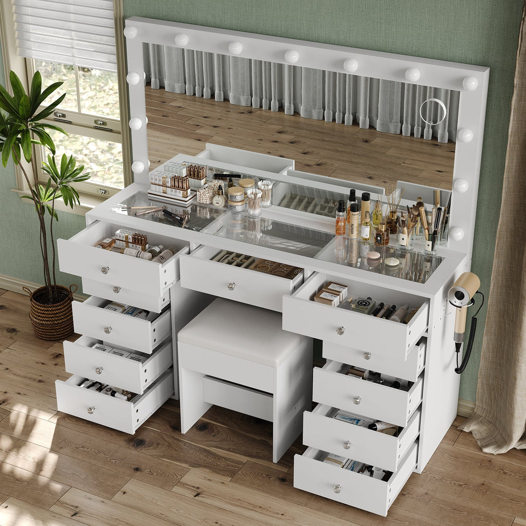 Vektaya US-VD015 Bedroom Makeup Vanity desk with LED Mirror, 11 Drawers-4