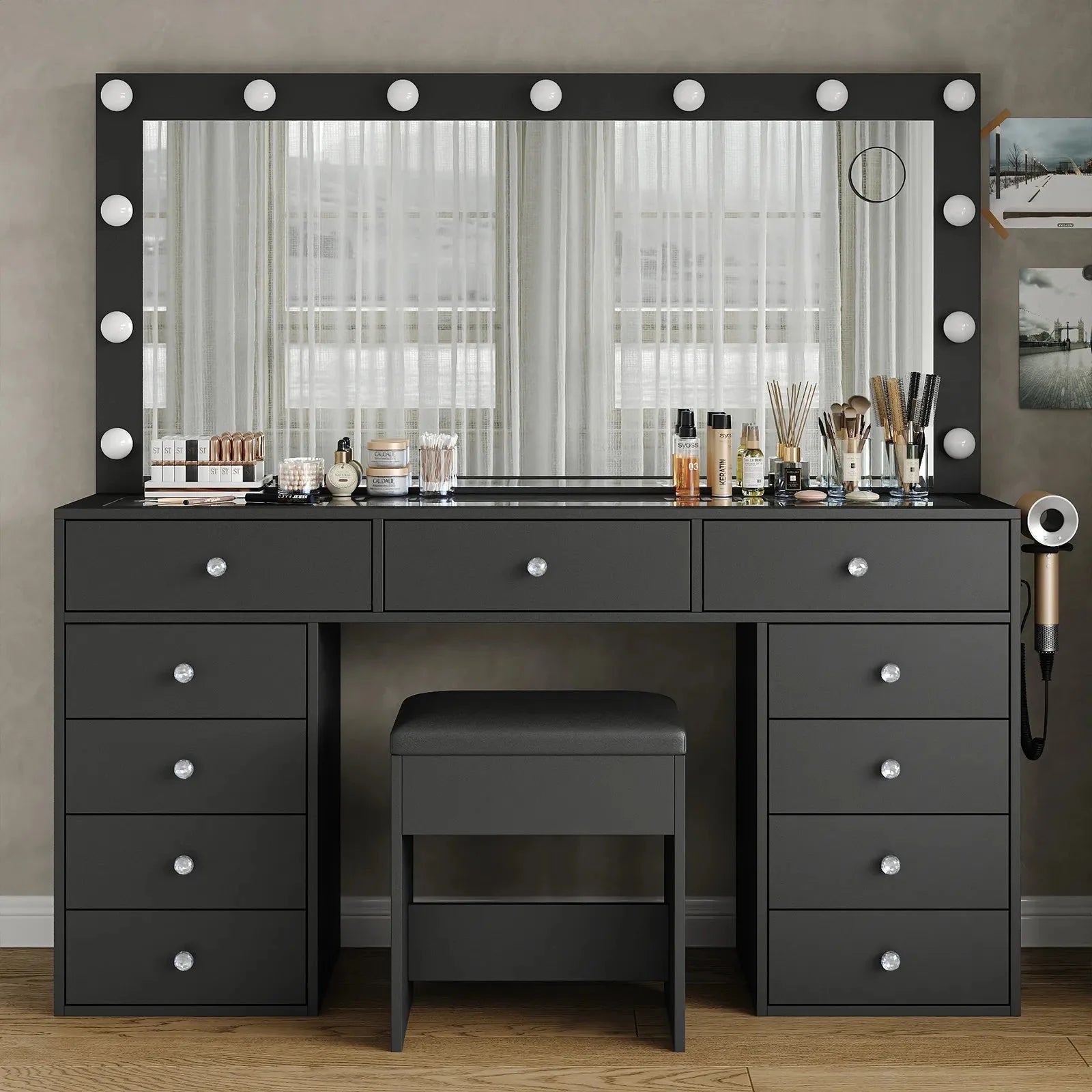 Vektaya US-VD015 Bedroom Makeup Vanity desk with LED Mirror, 11 Drawers-6