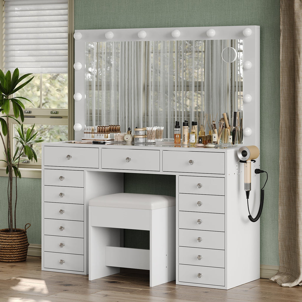 Vektaya US-VD019 Bedroom Makeup Vanity desk with LED Mirror, 15 Drawers