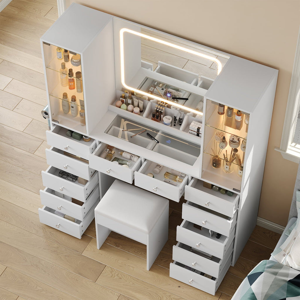 Vektaya US-VD035 Bedroom Makeup Vanity desk with mirror, 12 Drawers