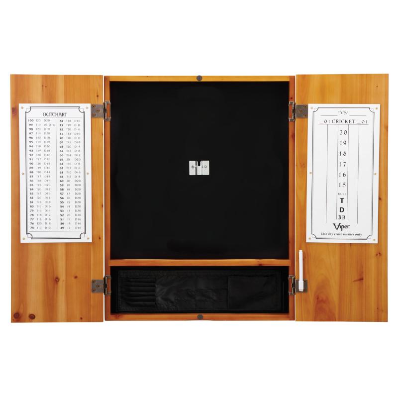 Viper Razorback Sisal Dartboard, Metropolitan Oak Cabinet, Underground The Raven Steel Tip Darts & Shadow Buster Dartboard Lights